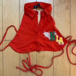 Missguided Red Cropped Halter Polo Top with LA Graphic